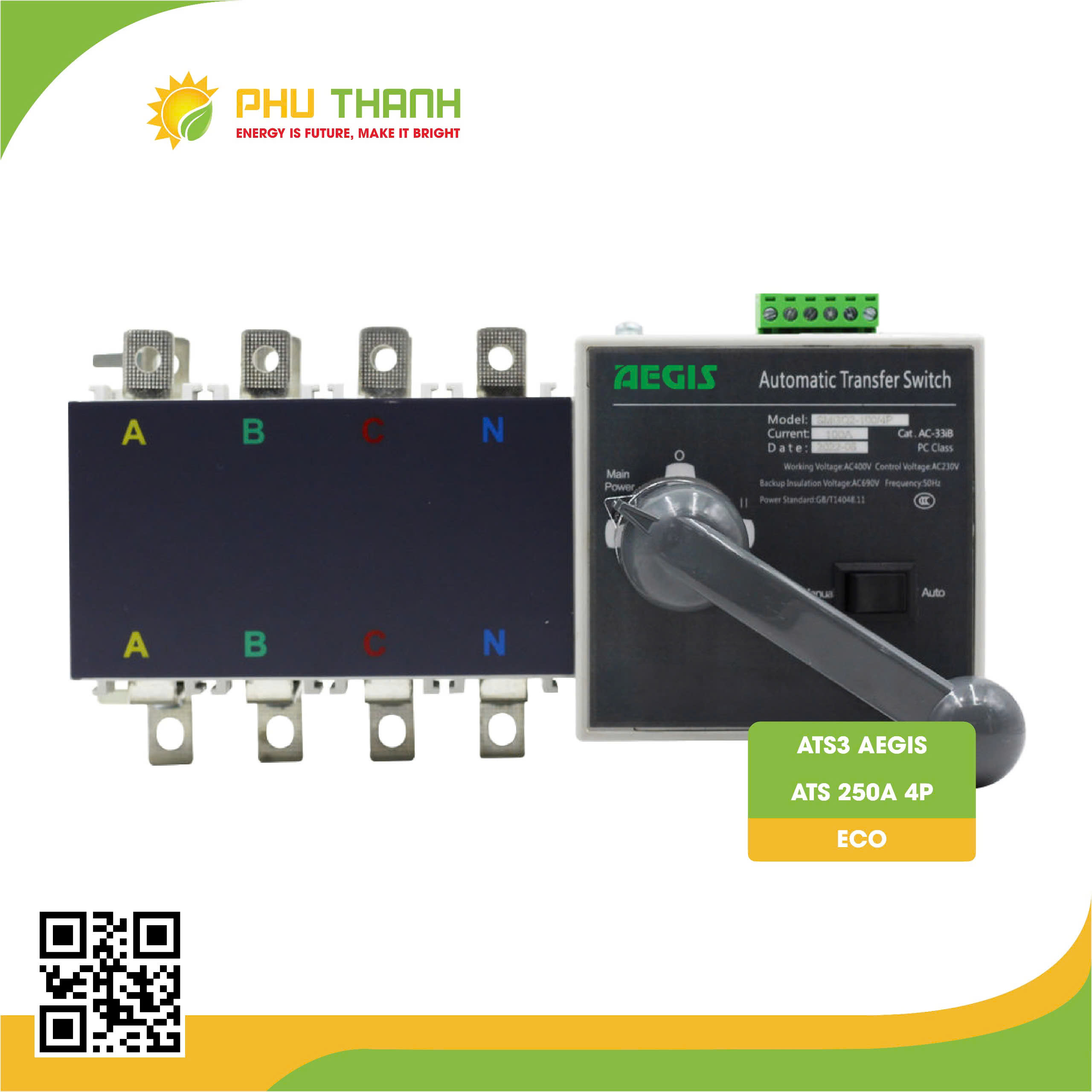 ATS Chuyển Chậm, dạng khối ATS 250A 4P loại ECO ATS Chuyển Chậm, dạng khối ATS 250A 4P loại ECO