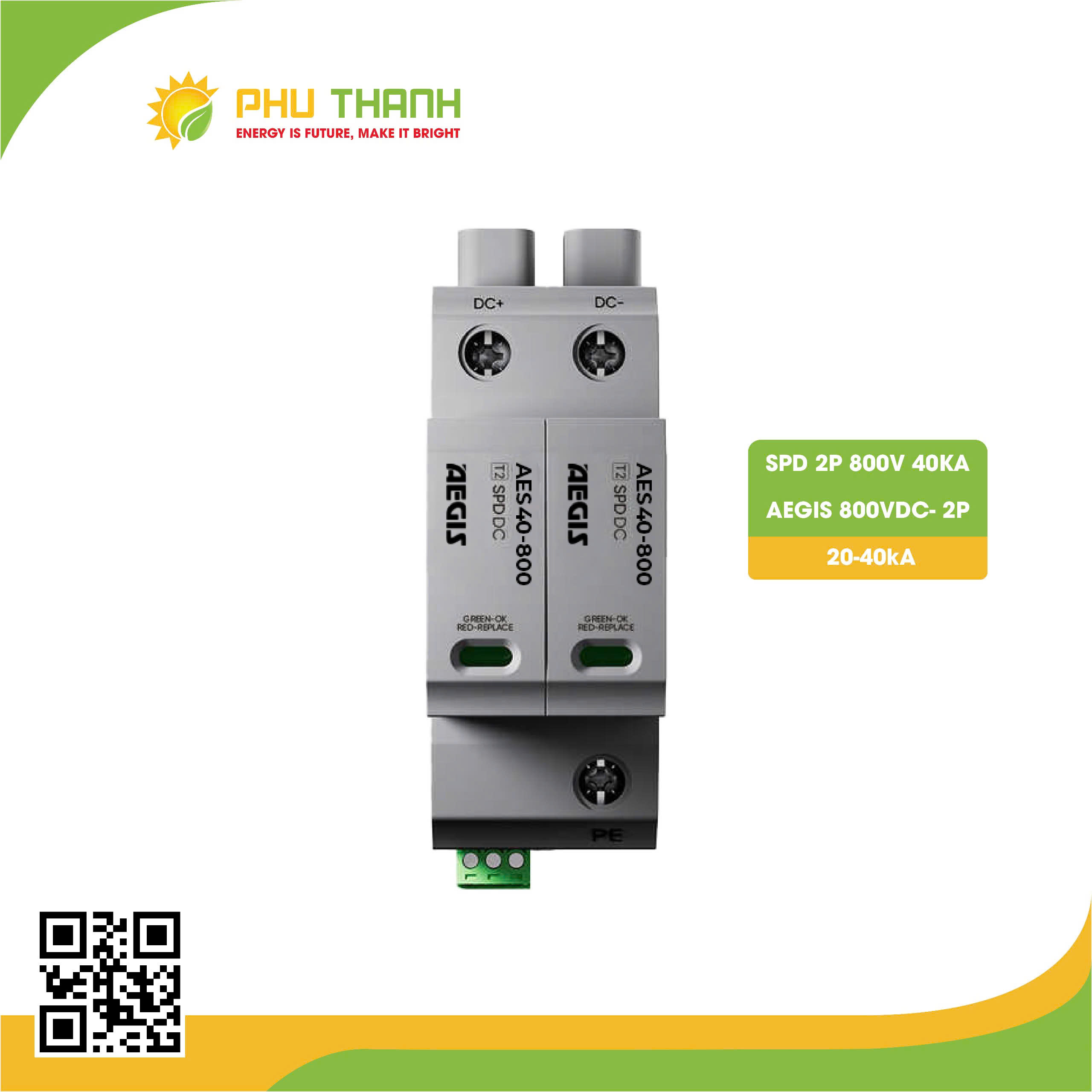 SPD - Chống sét AEGIS 800VDC- 2P 20-40kA - SPD 2P 800V 40KA SPD - Chống sét AEGIS 800VDC- 2P 20-40kA - SPD 2P 800V 40KA