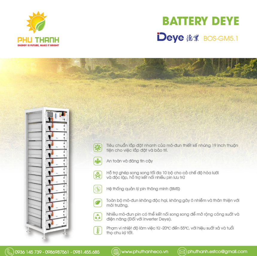 Pin lưu trữ Lithium áp cao DEYE dạng RACK, model BOS-GM5.1, công suất 40,96KWH Pin lưu trữ Lithium áp cao DEYE dạng RACK, model BOS-GM5.1, công suất 40,96KWH