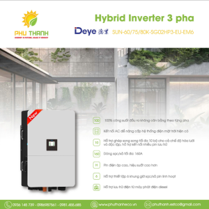 Biến tần HYBRID áp cao DEYE SUN-60K-SG02HP3-EU-EM6, công suất từ 60KW