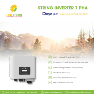 Biến tần hòa lưới DEYE 1 pha, 5 kW, 2 MMPT, model SUN-5K-G05P1-EU-AM2