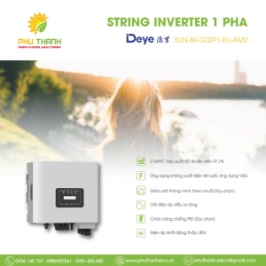Biến tần hoà lưới bám tải DEYE 1 pha, 8 kW, 2 MMPT, model SUN-8K-G02P1-EU-AM2