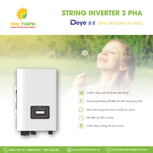 Biến tần hoà lưới bám tải DEYE 3 pha, 10 kW, 2 MMPT, model SUN-10K-G06P3-EU-BM2