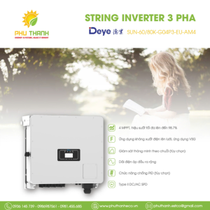 Biến tần hoà lưới bám tải DEYE hoà lưới 3 pha, 60 kW, 4 MMPT, model SUN-60K-G04P3-EU-AM4