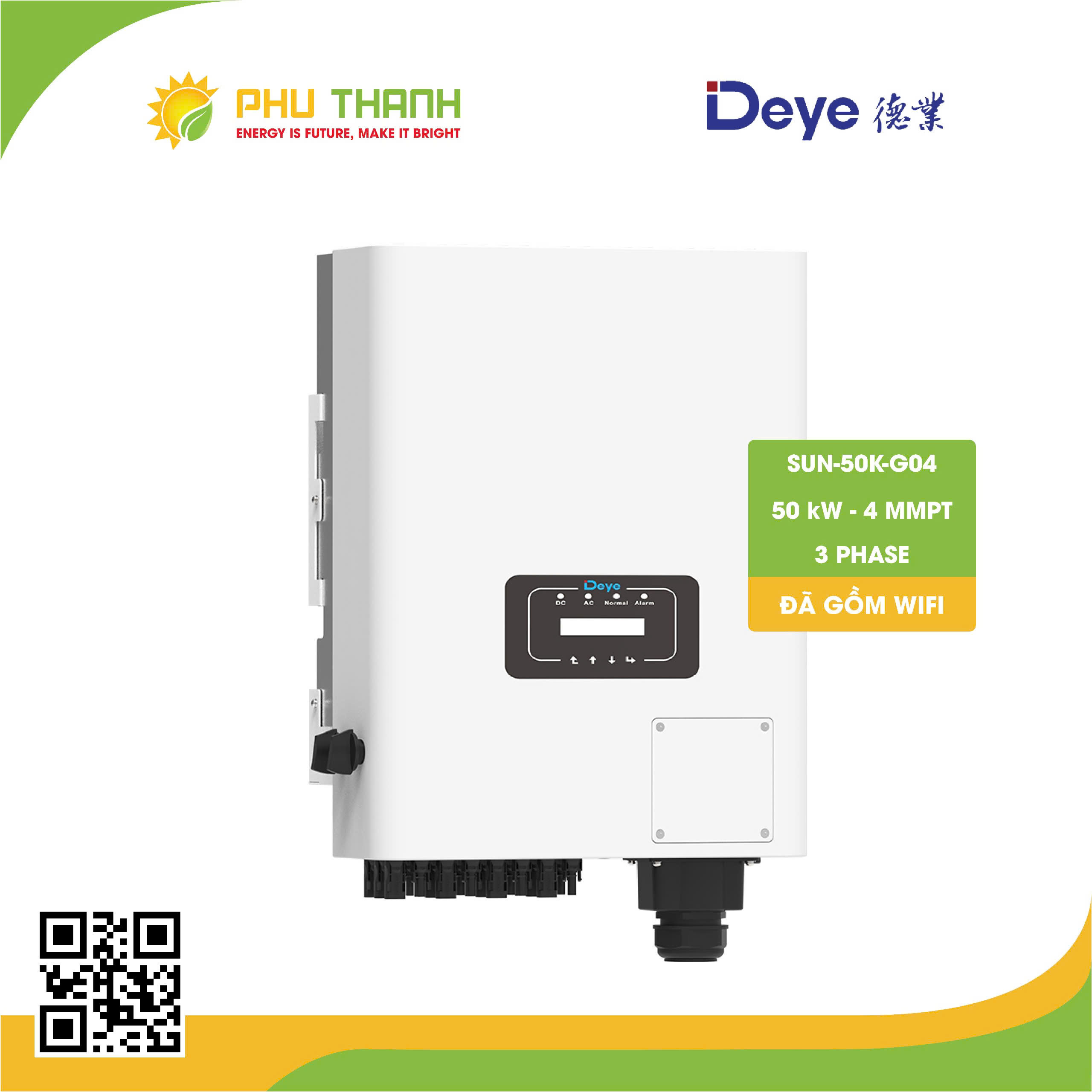 Biến tần hoà lưới bám tải DEYE 3 pha, 50 kW, 4 MMPT, model SUN-50K-G04 Biến tần hoà lưới bám tải DEYE 3 pha, 50 kW, 4 MMPT, model SUN-50K-G04