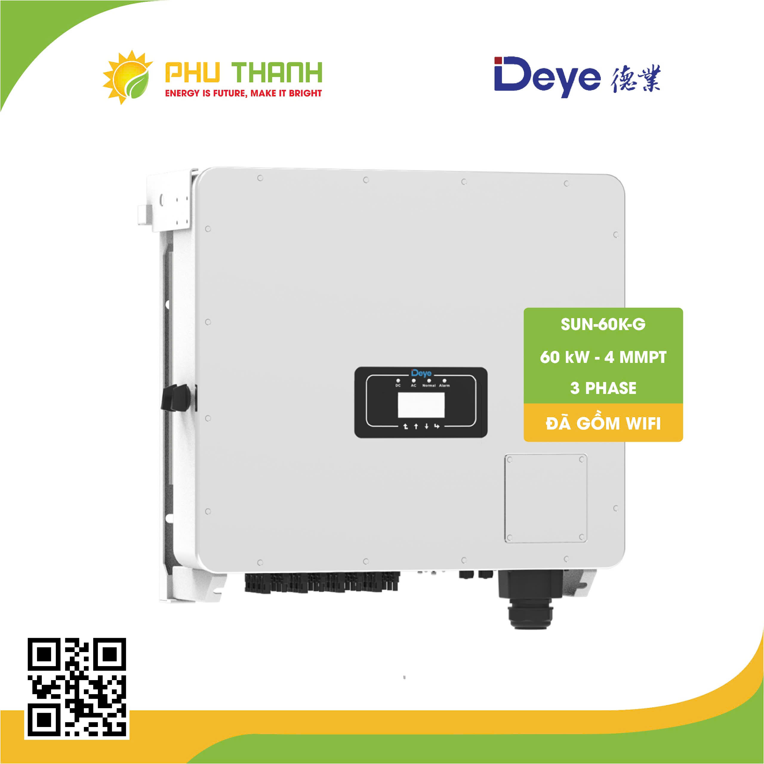 Biến tần hoà lưới bám tải DEYE hoà lưới 3 pha, 60 kW, 4 MMPT, model SUN-60K-G04P3-EU-AM4 Biến tần hoà lưới bám tải DEYE hoà lưới 3 pha, 60 kW, 4 MMPT, model SUN-60K-G04P3-EU-AM4