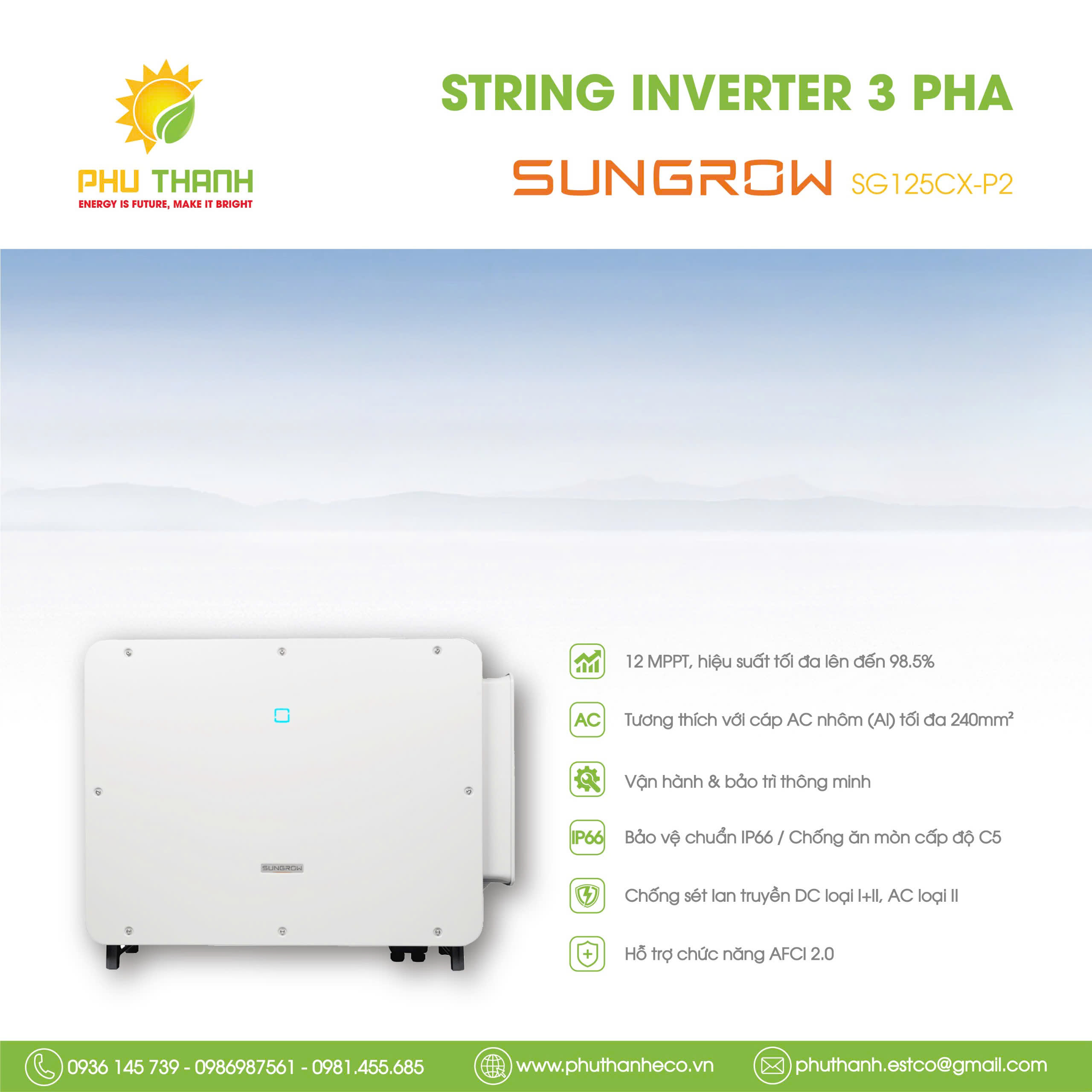 Biến tần hòa lưới SUNGROW 125KW, SG125CX-P2, 3 phase Biến tần hòa lưới SUNGROW 125KW, SG125CX-P2, 3 phase