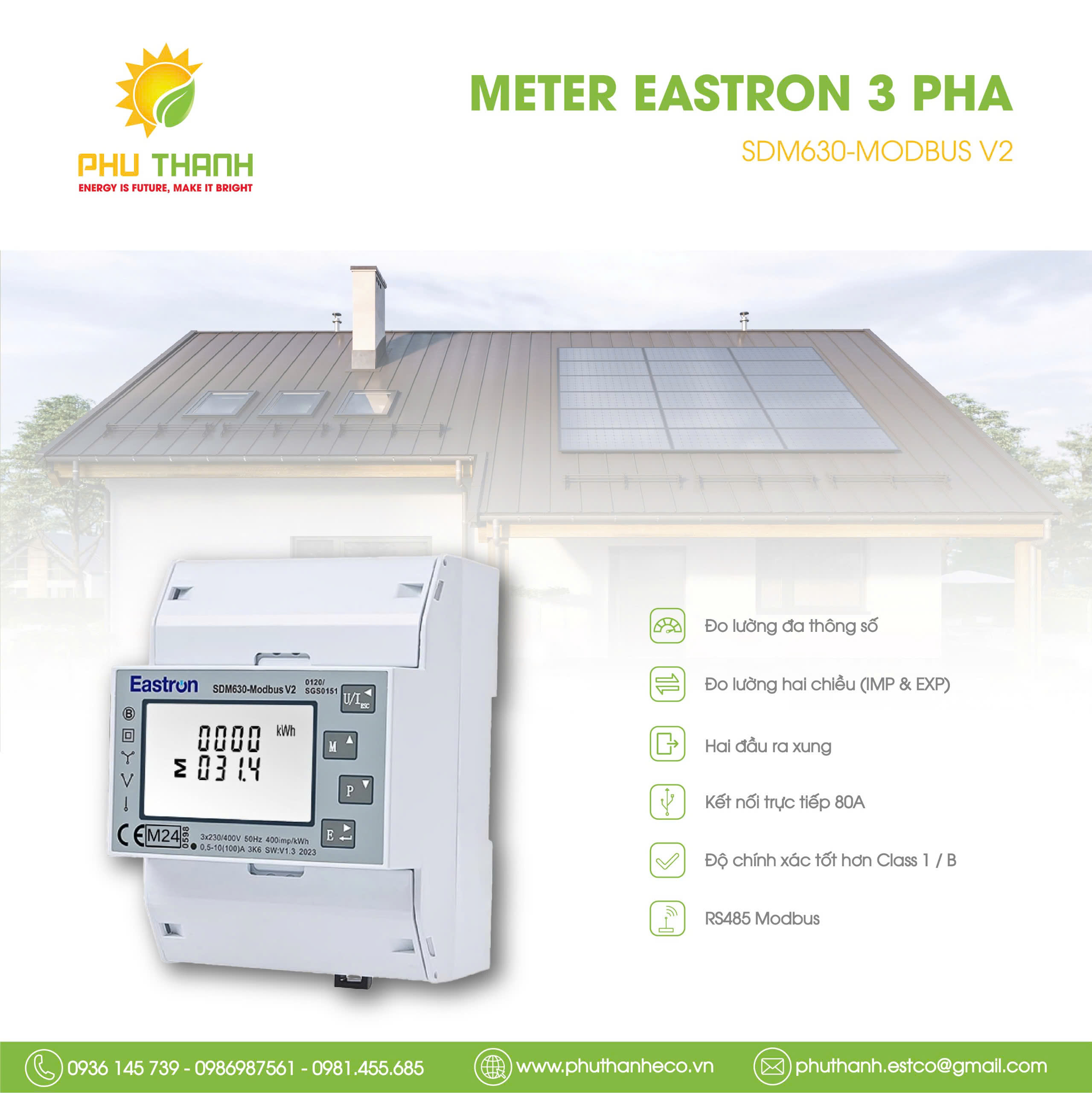 Meter EASTRON 3 pha 100A đấu trực tiếp. SDM630-Modbus V2 Meter EASTRON 3 pha 100A đấu trực tiếp. SDM630-Modbus V2