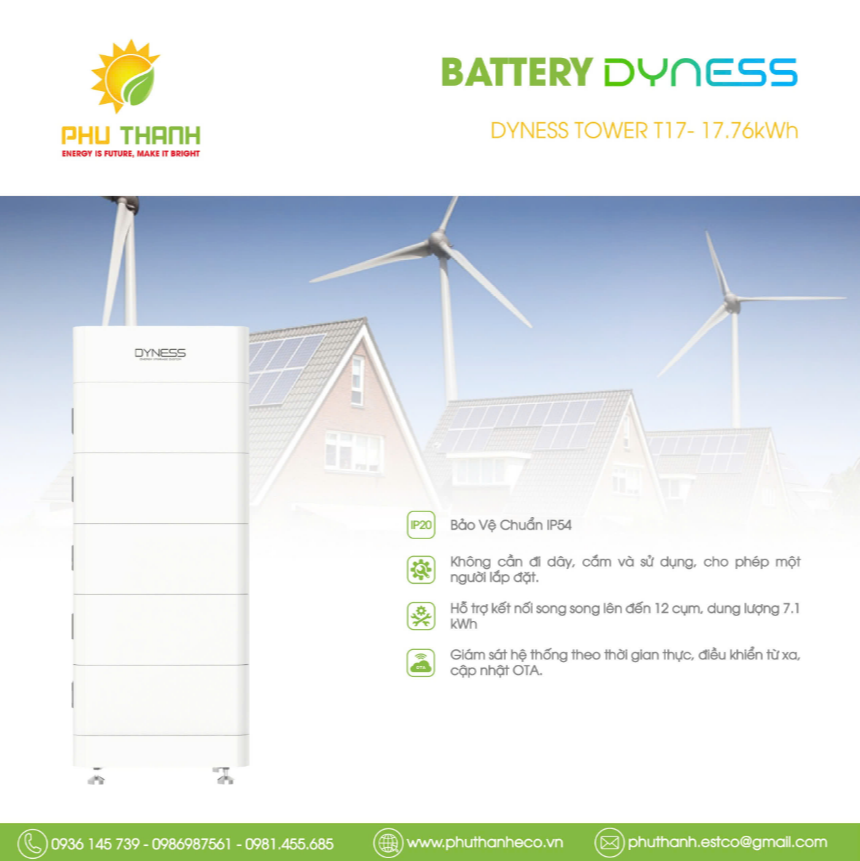 Hệ thống Pin lưu trữ Năng lượng mặt trời Dyness Tower T17, công suất 17.76kWh Hệ thống Pin lưu trữ Năng lượng mặt trời Dyness Tower T17, công suất 17.76kWh