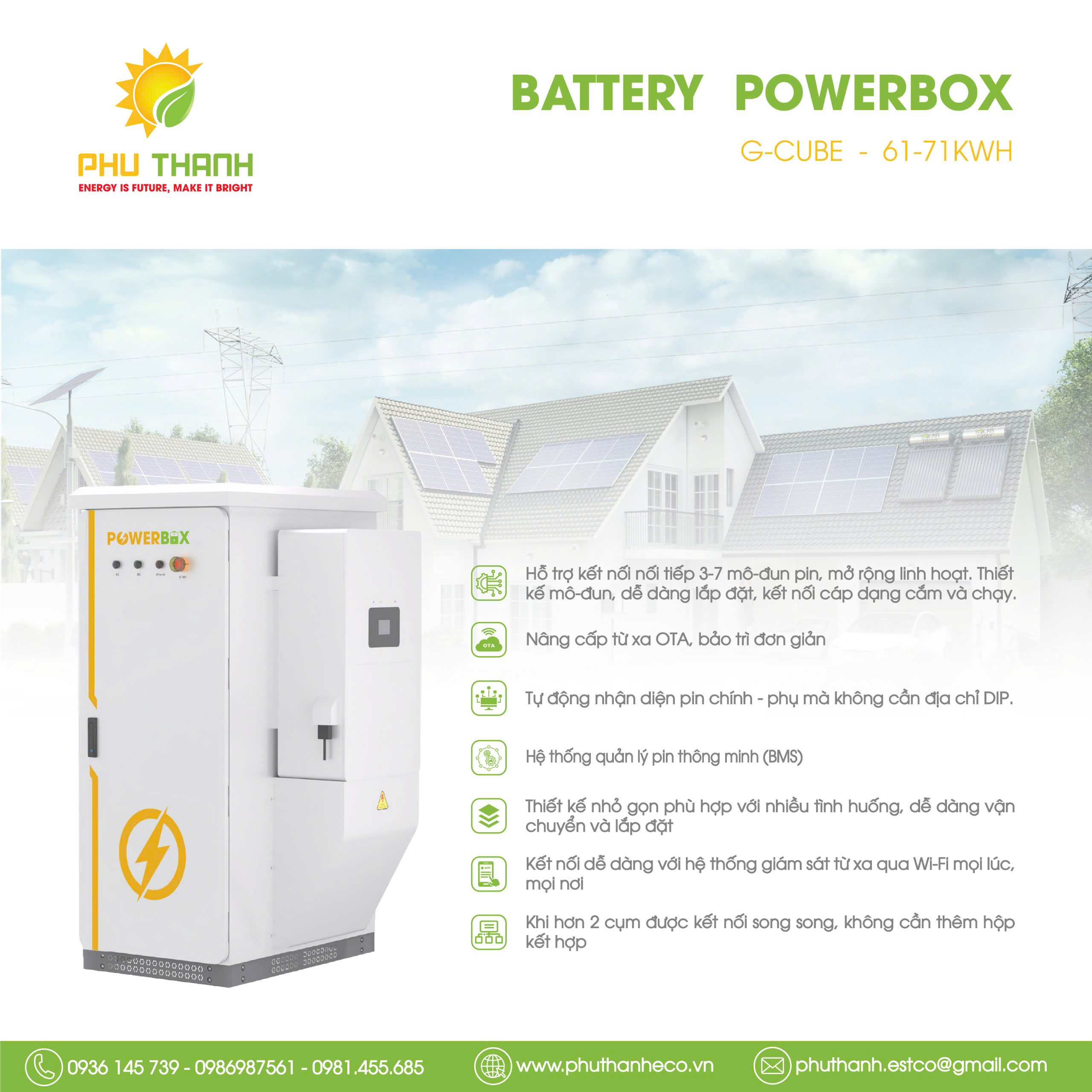 Hệ thống pin Lithium lưu trữ tích hợp cao cấp G-CUBE POWERBOX, 100Ah - 716.V, công suất 61 - 71kWh Hệ thống pin Lithium lưu trữ tích hợp cao cấp G-CUBE POWERBOX, 100Ah - 716.V, công suất 61 - 71kWh