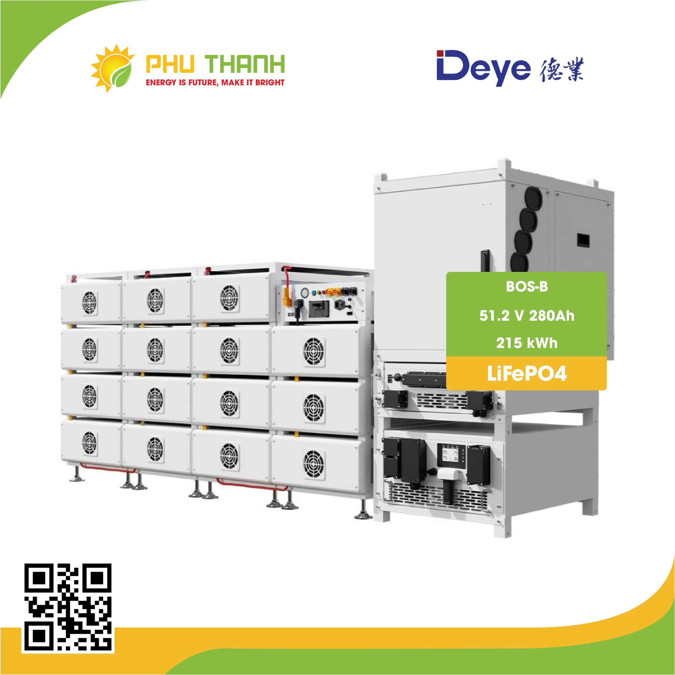 Hệ thống Pin lưu trữ Deye BOS-B 51.2V 280Ah, dung lượng 215kWh Hệ thống Pin lưu trữ Deye BOS-B 51.2V 280Ah, dung lượng 215kWh