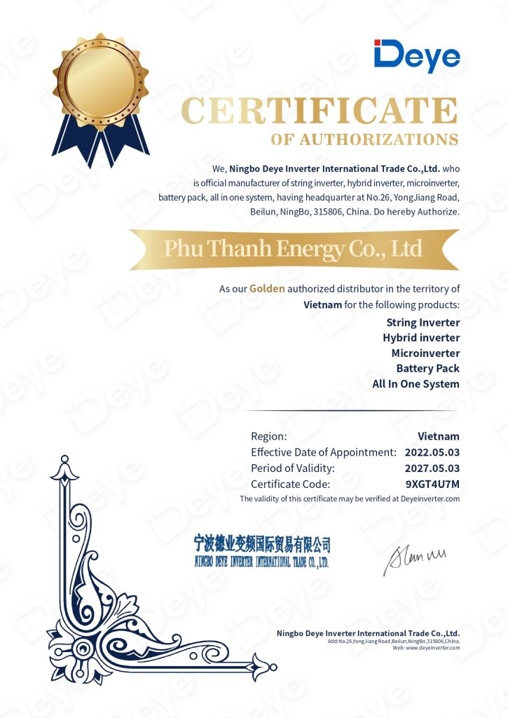 PHÚ THÀNH ECO NHÀ PHÂN PHỐI ỦY QUYỀN HẠNG VÀNG CỦA DEYE TẠI VIỆT NAM